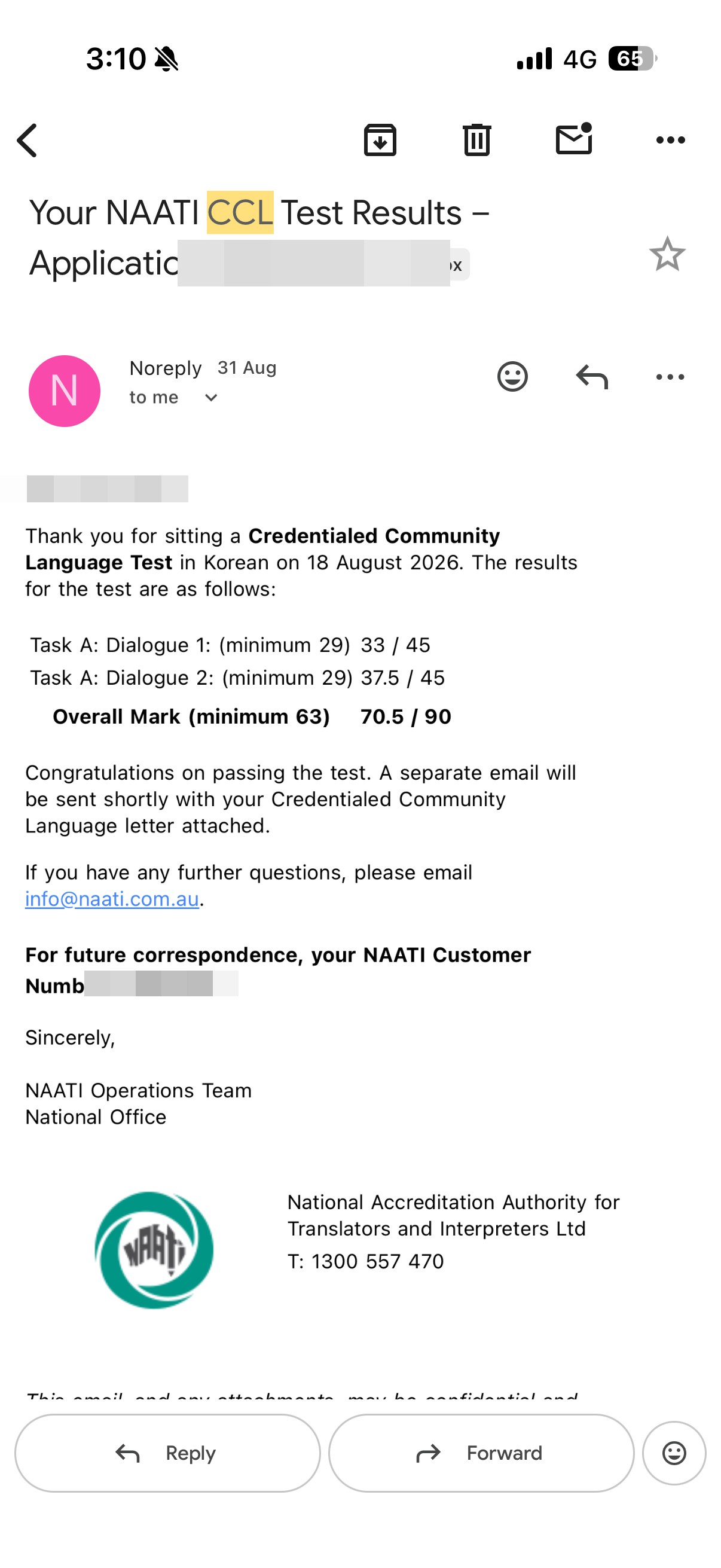 Exam result notice shared by K*******k Y**m
